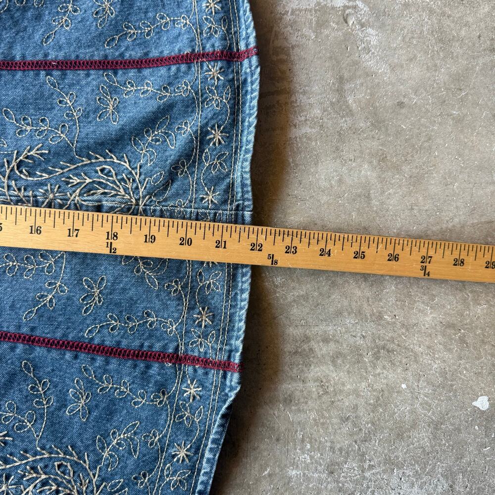 Vtg 1990s Liz Claiborne Denim Skirt Embroidered Accents Womens Size 2 Petite - Picture 7 of 7